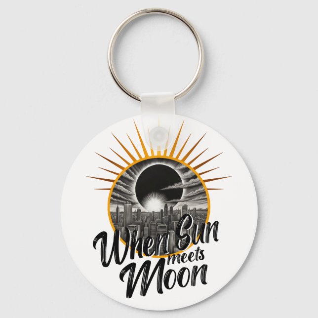 When Sun Meets Moon, Cosmic Skyline Solar Eclipse Keychain (Front)