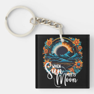 When Sun Meets Moon, Orange Floral, Total Eclipse Keychain