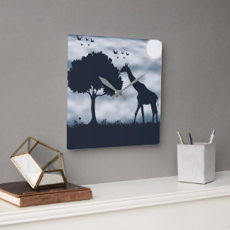 When the Moon Whispers to the Giraffe Square Wall Clock