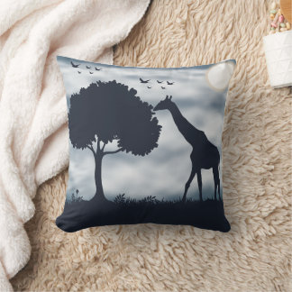 When the Moon Whispers to the Giraffe Throw Pillow