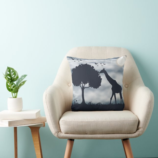 When the Moon Whispers to the Giraffe Throw Pillow (Chair)