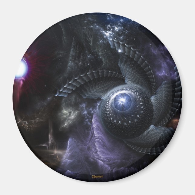 When Universes Collide Fractal Art Round Magnet (Front)