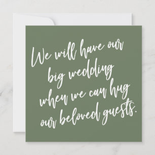 When We Can Hug Olive Green Postponed Wedding Card