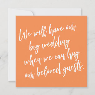 When We Can Hug Orange Postponed Wedding Card
