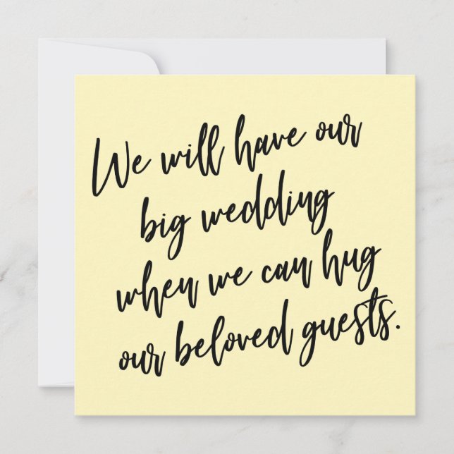 When We Can Hug Yellow Postponed Wedding Card (Front)