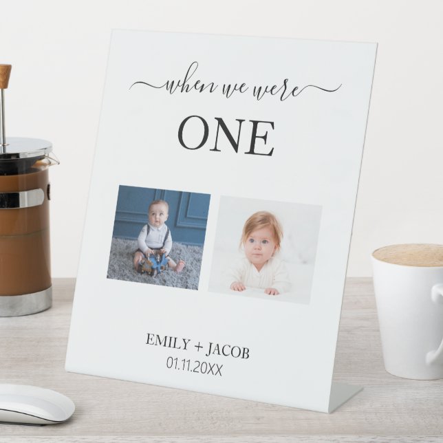 When We Were Age Minimalist Wedding Table Number Pedestal Sign (In SItu)