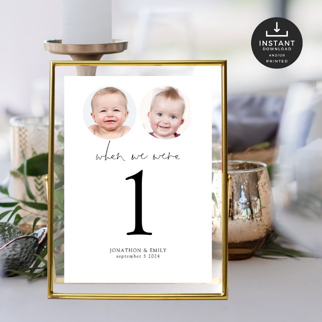 When We Were Age Photos Wedding Table Number Card (Creator Uploaded)