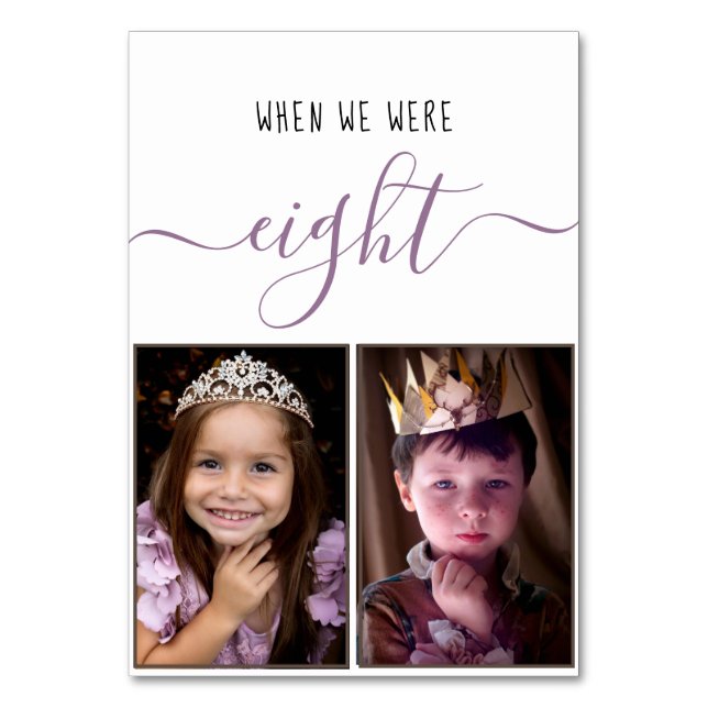 When We Were Eight Script Childhood Photos Wedding Table Number (Front)