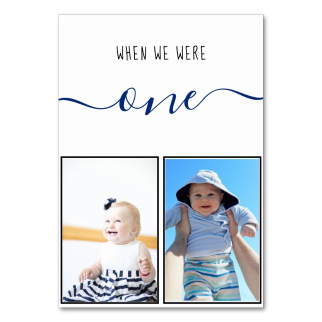 When We Were One Modern Blue Handwriting Wedding Table Number (Back)