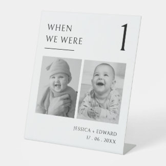 When We Were Table Number Age Couple Photo Modern Pedestal Sign