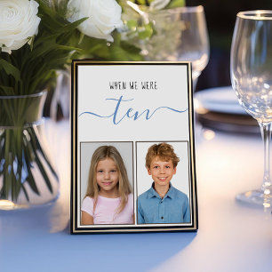 When We Were Ten Kids Photos Blue Script Wedding  Table Number