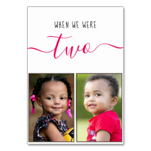 When We Were Two Children Photo Red Script Wedding Table Number