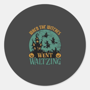 When Witches Went Waltzing Halloween Haunted House Classic Round Sticker