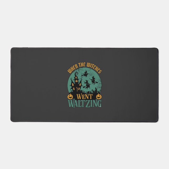 When Witches Went Waltzing Halloween Haunted House Desk Mat (Front)