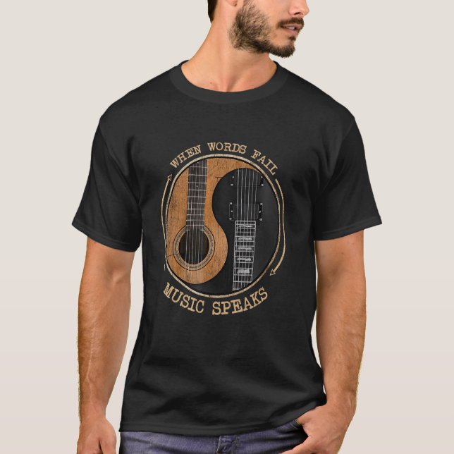 When Words Fail Music Speaks Ying Yang Guitar T-Shirt (Front)