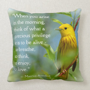 When You Arise in the Morning Quote Yellow Warbler Throw Pillow