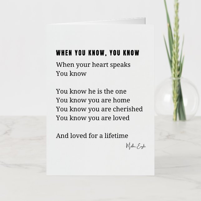 When you know, your heart speaks love poem  foil greeting card (Front)