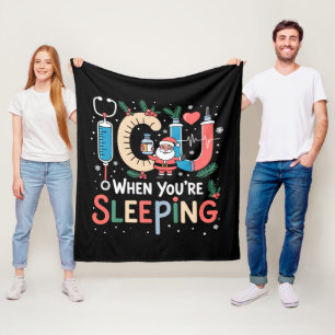 When You're Sleeping Funny ICU Nurse Christmas  Fleece Blanket