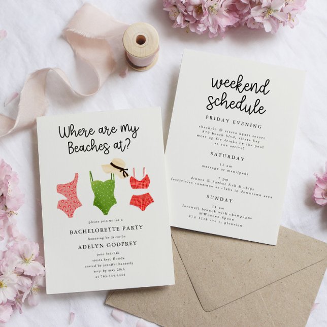 Where Are My Beaches At Bachelorette Party Invitation (Creator Uploaded)