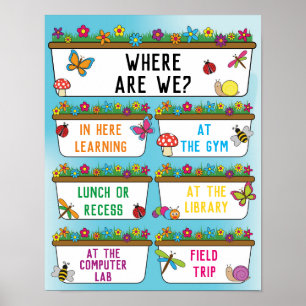 Where Are We Classroom Sign in Our Garden Theme