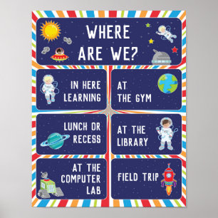 Where Are We Classroom Sign in Outer Space Theme