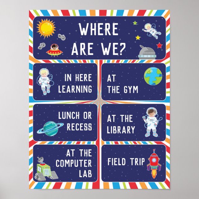 Where Are We Classroom Sign in Outer Space Theme (Front)