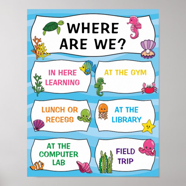 Where Are We Classroom Sign in Under The Sea Theme (Front)