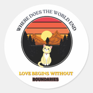 Where Does The World End Cute Cat Retro Sunset T Classic Round Sticker