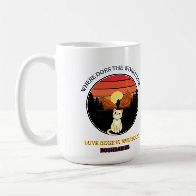 Where Does The World End | Cute Cat Retro Sunset T Coffee Mug (Left)