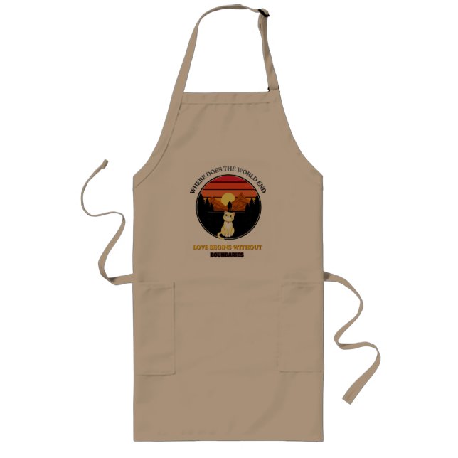 Where Does The World End | Cute Cat Retro Sunset T Long Apron (Front)