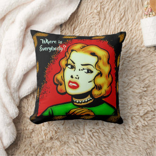 Where Is Everybody? Retro Comic Girl Throw Pillow