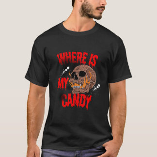 Where Is My Candy - Flaming Skull Halloween Trick T-Shirt