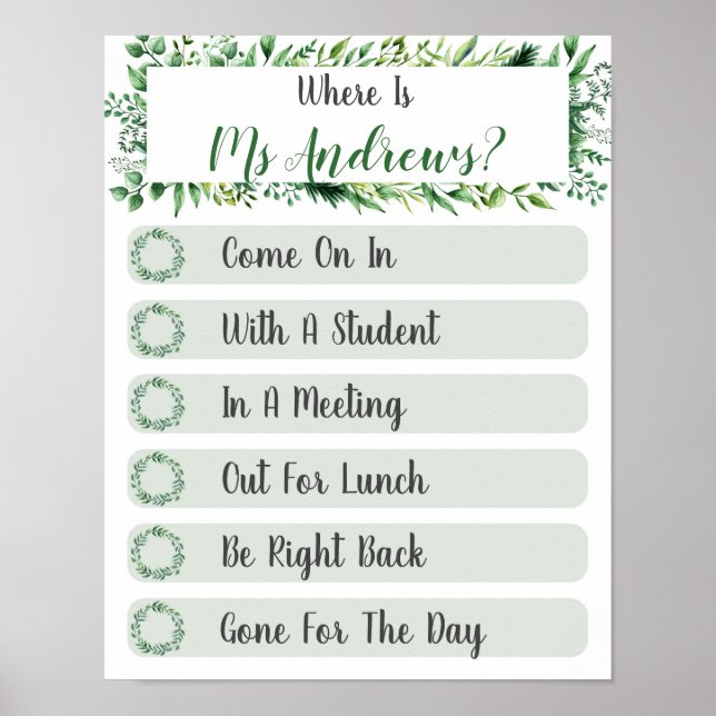 Where is the Teacher Office Door Sign (Front)