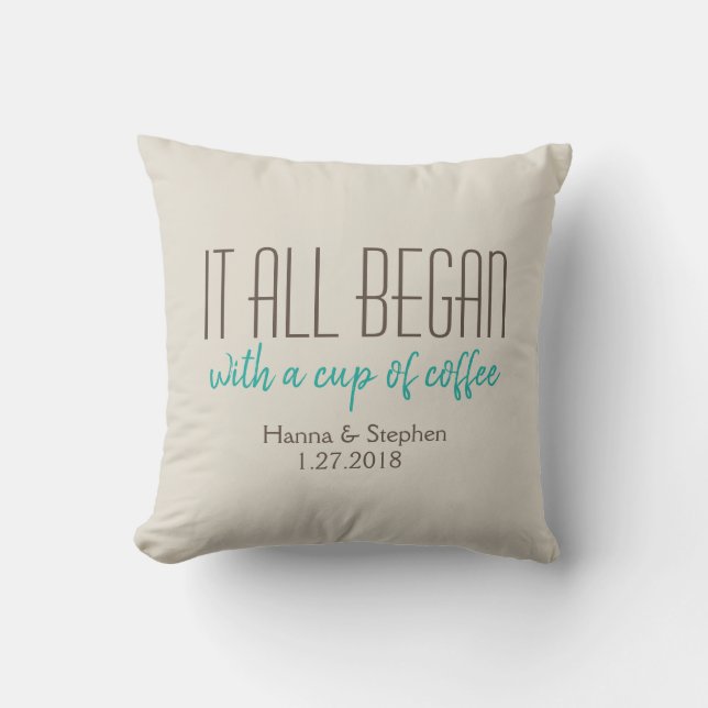 Where it All Began Mint Love Story Pillow (Front)