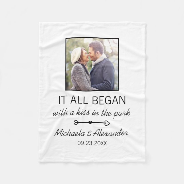 Where It All Began Personalized Couples Photo Fleece Blanket (Front)