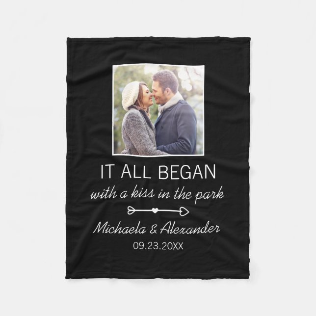 Where It All Began Personalized Couples Photo Fleece Blanket (Front)