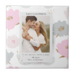 Where It All Began Romantic Couples Personalized Tile<br><div class="desc">Where It All Began Romantic Couples Personalized Decorative Tiles feature a modern abstract pink floral with gold glitter accents. In the centre add your favourite photo and your text of how you met. Easy DIY (Do It Yourself) by editing the text in the text boxes provided. Designed by ©Evco Studio...</div>