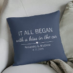 Where It All Began Romantic Personalized Couples Throw Pillow<br><div class="desc">Where it all began... Cute pillow featuring the location and the date you met, with an adorable heart. Choose your own colour and personalize this custom design with your own names and text. Perfect gift to tell your love story on Valentine's Day, your Anniversary or Wedding, and celebrate the beginning...</div>