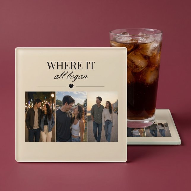 Where It All Began Three Photo Memory Glass Coaster (Creator Uploaded)