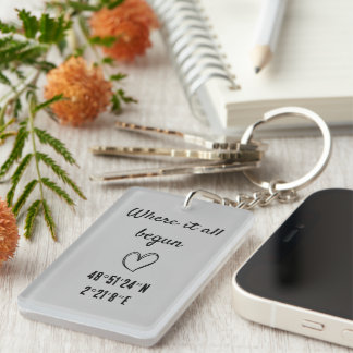 where it all begun, cute couples location gift keychain
