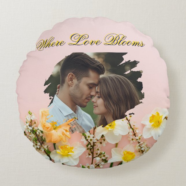 Where Love Blooms Round Pillow | Spring Romance  (Front)