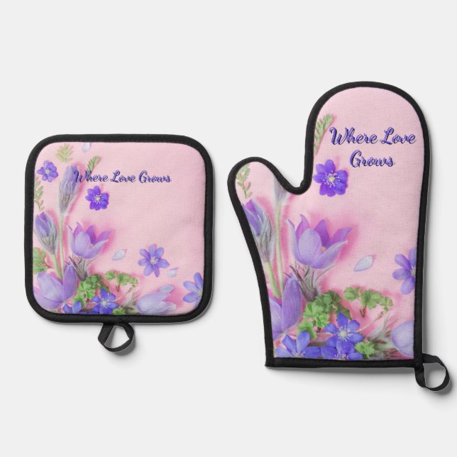Where Love Grows Kitchen Set | Floral Oven Mitt  (Front)