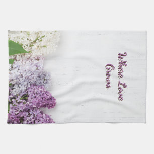 Where Love Grows Kitchen Towel   Lilac Spring Tea 