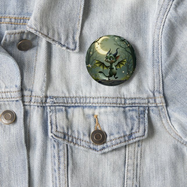 Where moonbeams dance, little mischief awakens.  2 inch round button (In Situ)