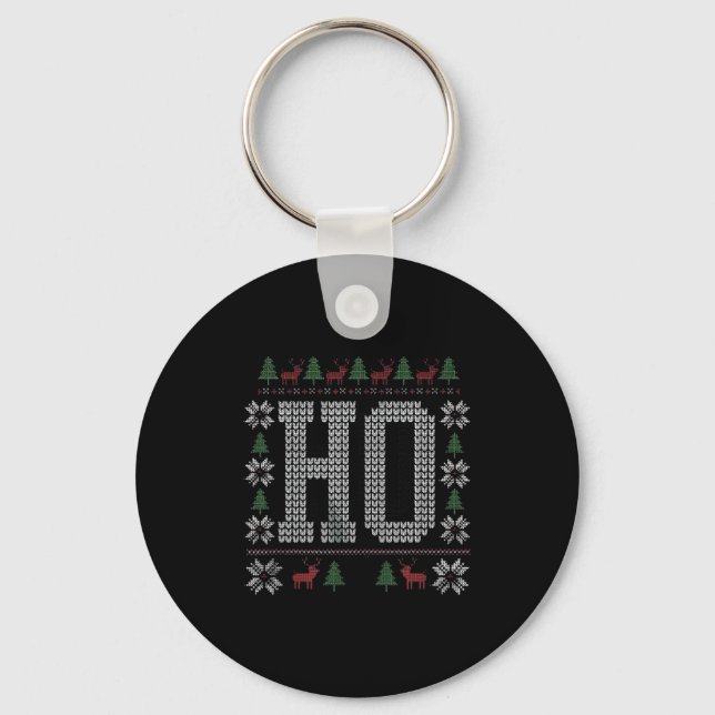Where My Ho's At Ho Matching Couple Christmas Ugly Keychain (Front)