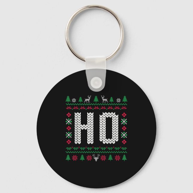 Where My Ho's At Ho Matching Couple Ugly Christmas Keychain (Front)