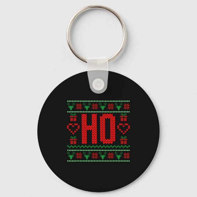 Where My Ho's At Ugly Christmas Sweater Couples Ma Keychain (Front)