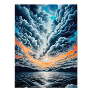 Where Sky Meets Sea: A Tranquil Ocean Sunset Paint Photo Print