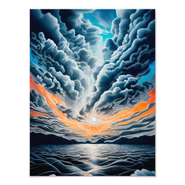 Where Sky Meets Sea: A Tranquil Ocean Sunset Paint Photo Print (Front)