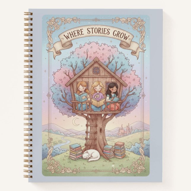 Where Stories Grow Treehouse & Reading Cat Journal (Devant)